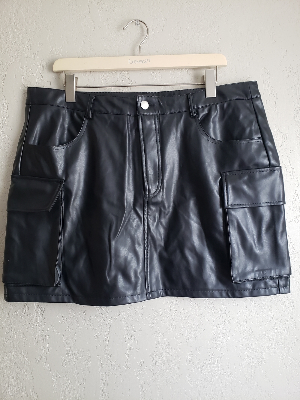 Fashion Nova Black Faux Leather Cargo Mini Skirt